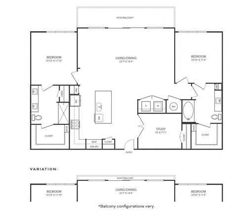 Floor plan for 2 beds, 2 baths, 1312 sqft